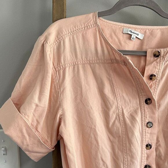 Madewell Top Stitch Coverall Romper 12 Pink Peach Chore Utility Cut Offs Casual - Picture 2 of 7